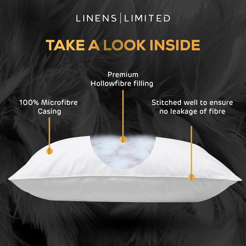 Linens Limited Soft Pillow, Hotel Quality, Luxurious Bounce Back Pillows, Feels Like Down, Firm and Orthopedic Support, Non-Allergenic Microfibre, Machine Washable