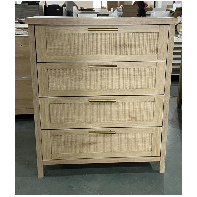 Commode 4 tiroirs cannelés pour chambre à coucher, commode haute de 35,4 po pour garde-robe, 4 tiroirs cannelés avec poignée en métal, grande armoire de rangement pour vêtements pour chambre à coucher, chambre de bébé, salon