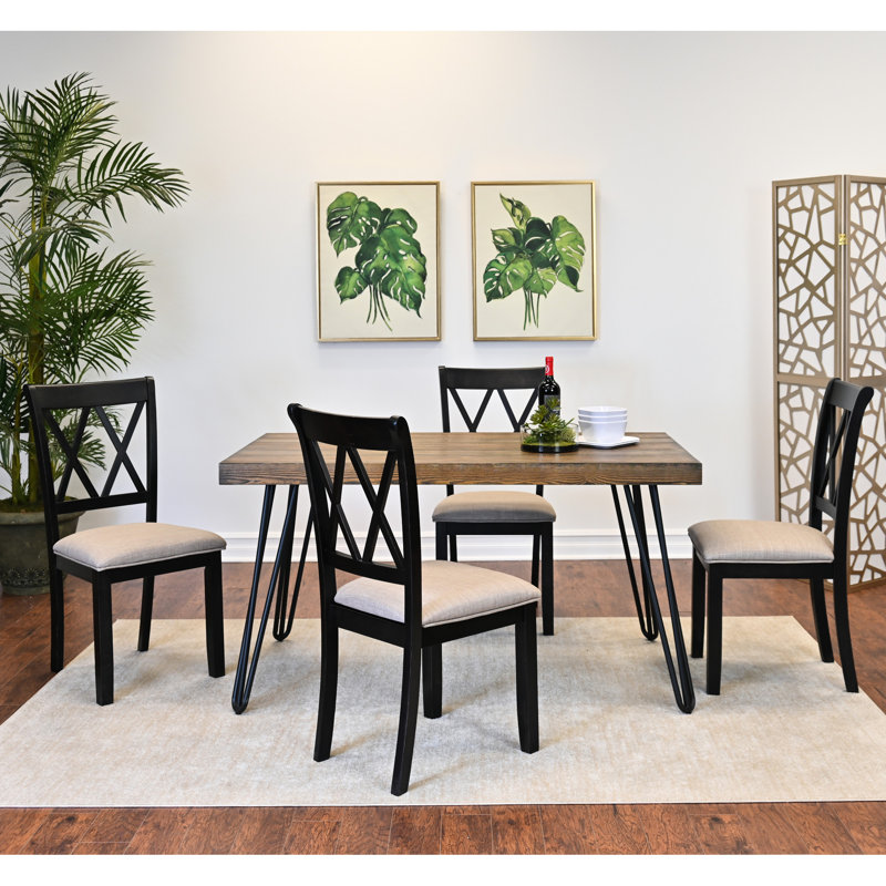 Ensemble de table de salle à manger, table de salle à manger en épingle à cheveux avec chaises à dossier croisé, noir riche