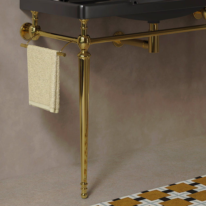Meuble-lavabo sur pied de 122 cm (48 po), pieds en fer, sans lavabo, robinet, couvercle ni bonde, couleur or.