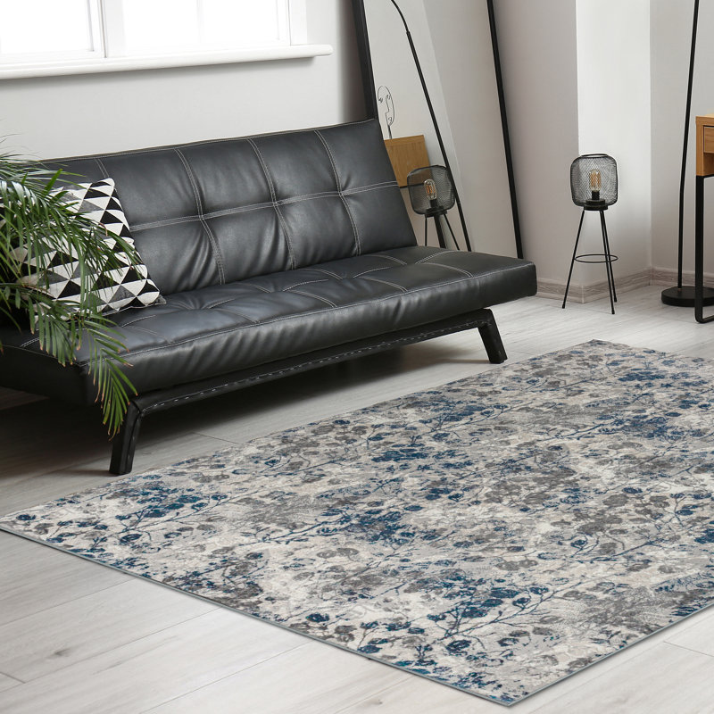 Tapis floral bleu Mamane, Rectangle 7 pi 10 po x 10 pi 6 po