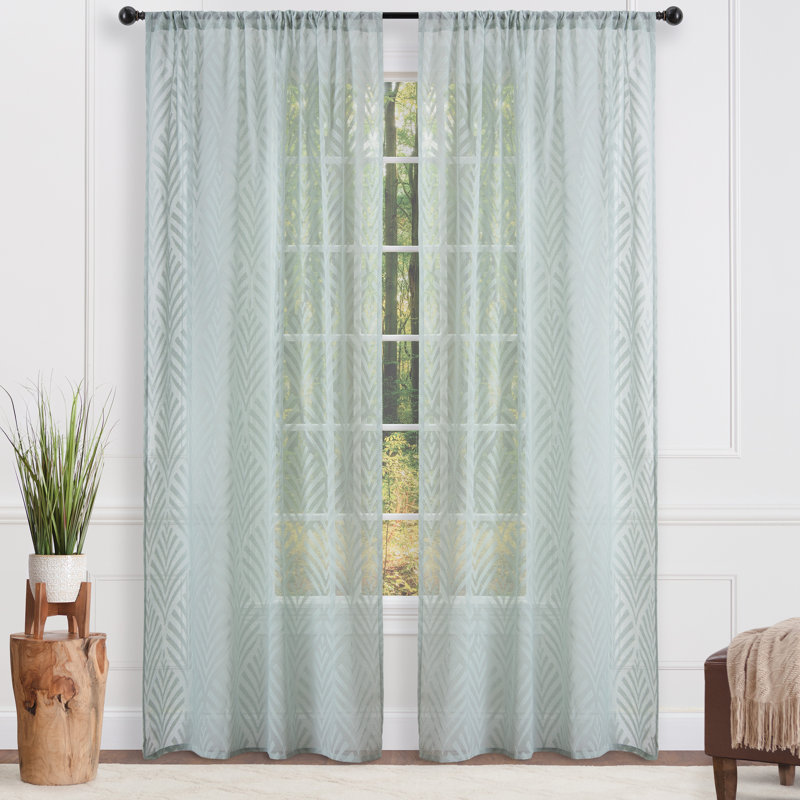 Craigmont Polyester Floral Semi Sheer Rod Pocket Curtain Panel Set, 52" W x 63" L, Sage