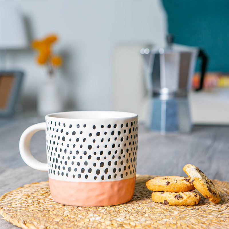 Nicola Spring - Dipped Dotty Stoneware Coffee Mug - 385ml, Pink