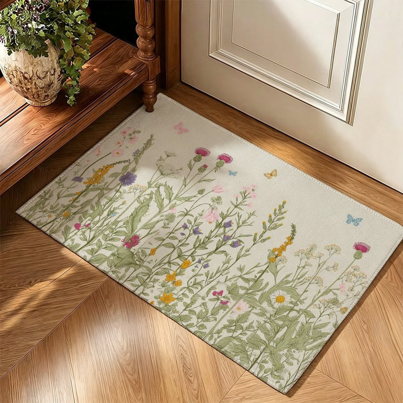 Tapis botanique crème 47 x 31 po Wild Poppy