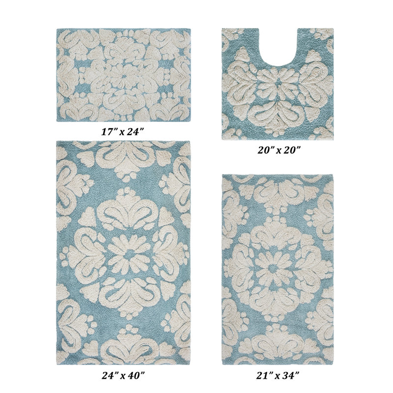 Ensemble de tapis pour salle de bain 100% coton 1885 GSM Chemash Premium, certifié OEKO-TEX®, envers en latex antidérapant, tapis de bain touffetés moelleux et tapis de contour pour douche, baignoire, meuble-lavabo, lavabo et toilette, super absorbant, machine Lavable, bleu