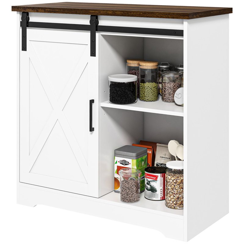 Buffet 33 "avec porte coulissante et tablette réglable, armoire blanche, grange