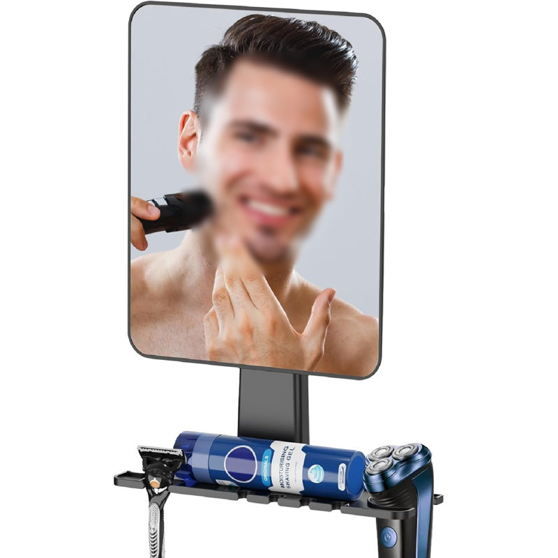 Shower Mirror Fogless for Shaving, Fogless Mirror for Shower with Razor Holder with 2 Adhesive Hooks