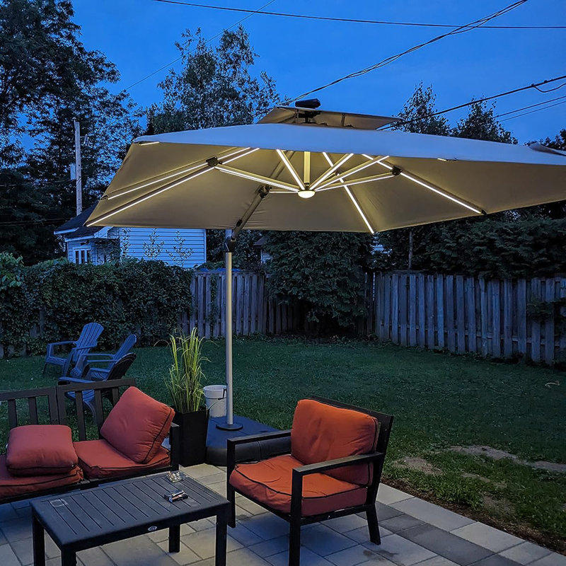 Parasol lumineux en porte-à-faux carré avec base 9 pi x 9 pi Lime, beige, Beige, l 108 po x P 108 po