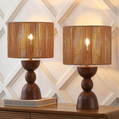 Sherry 22" Bohemian Coastal Hourglass Totem Resin with Hand-Woven Paper Rope Drum Shade LED Table Lamp