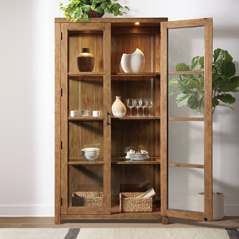 Oak and Glass Lighted China Cabinet with Adjustable Shelves