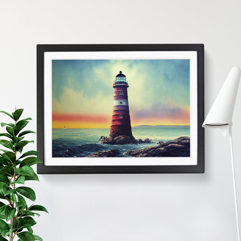Lighthouse Vol.4 - Single Picture Frame Painting, Black, 46cm H x 64cm W x 2cm D