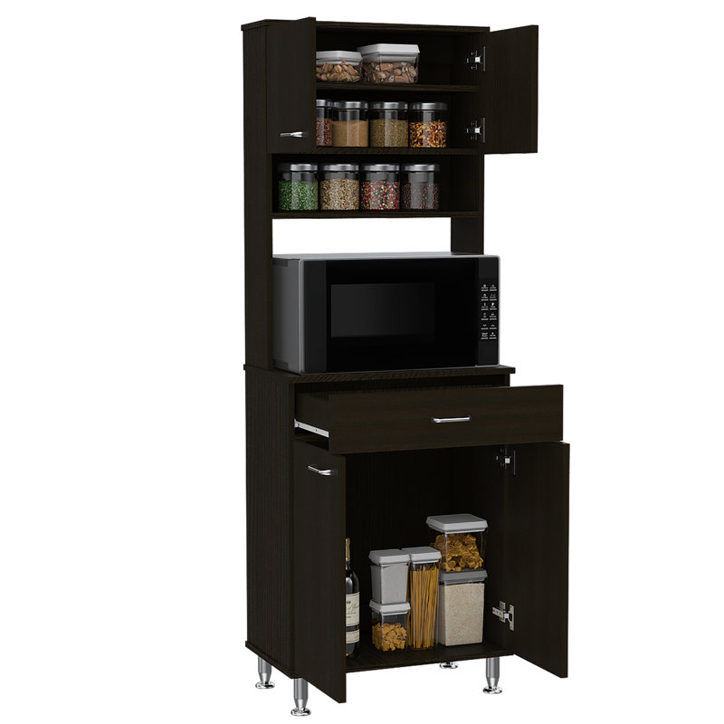 Della 60 Kitchen Pantry with Countertop, Closed & Open Storage, Black