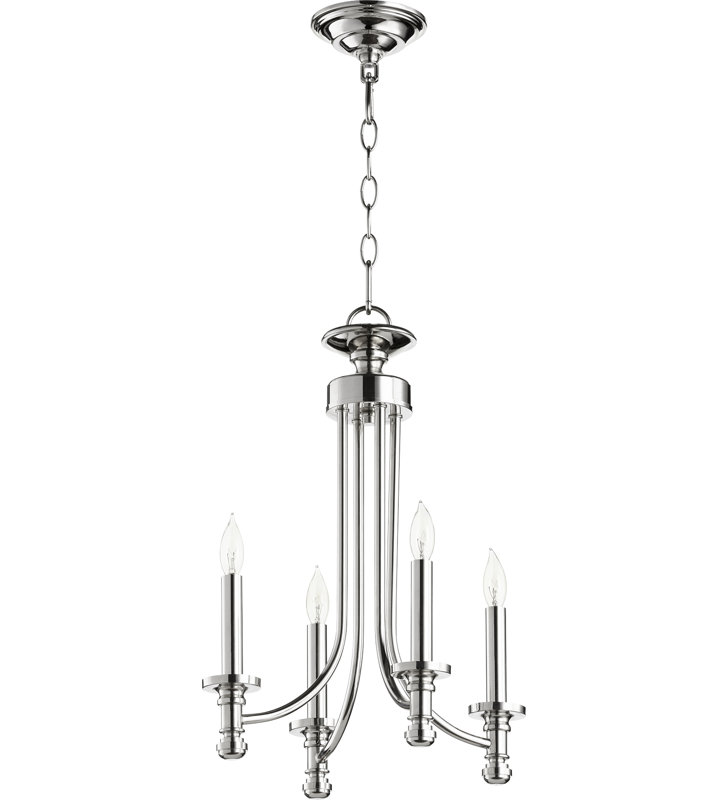 Style bougie classique/traditionnel 4 lumières lustre Herman, Nickel poli