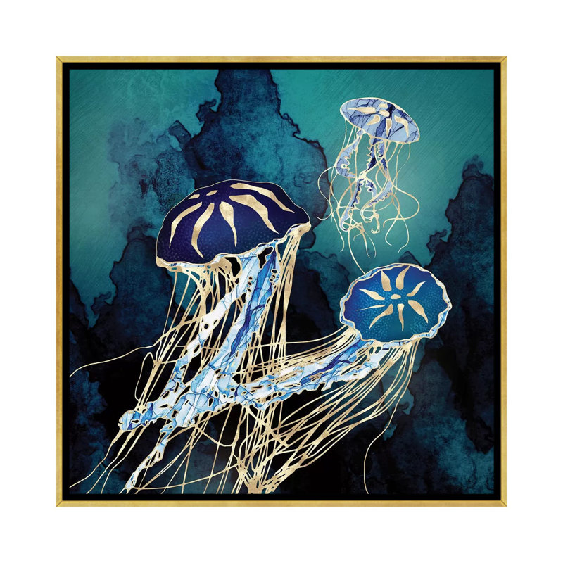 Métallique méduse III - impression d'art graphique, 26" H x 26" W x 1.5'' D, Gold Framed, Pas de tapis