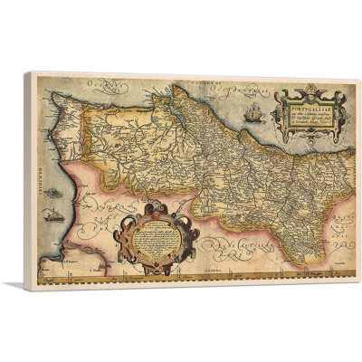 «Map of Portugal 1561» par Abraham Ortelius, impression sur toile tendue