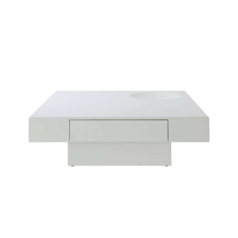 Table basse à piédestal carré en bois 43 po avec tiroir