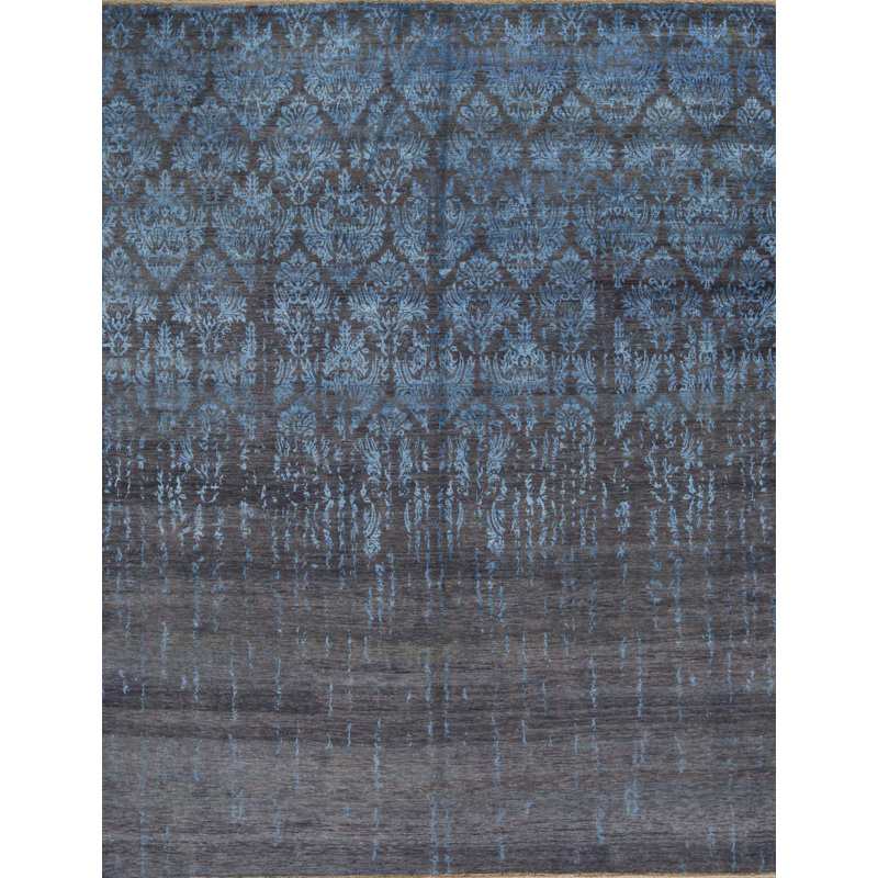 Tapis aubergine et bleu noué à la main de haute qualité