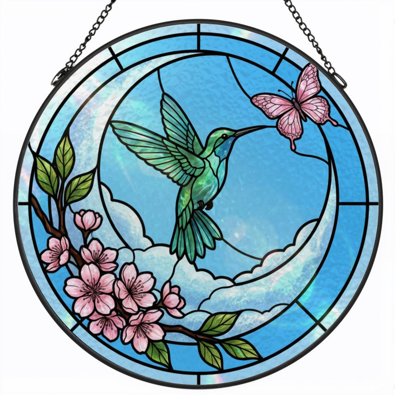 Vitrail de vitrail 12 "Hummingbird Butterfly 12", H 12 po x l 12 po