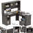 Vello L Shaped Executive Desk with Drawers, Power Outlet, LED Lights, Hutch and File Cabinets-1927685363