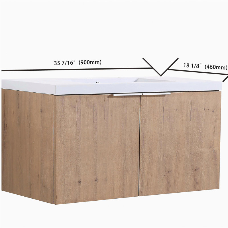 Meuble-lavabo à fixation flottante 36 po avec porte d'évier Design, 2 portes Design, Imitation chêne, 36"