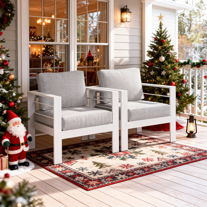2 Piece Patio Aluminum Chair, White/Light Gray