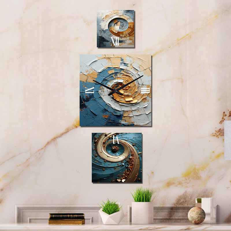 Blue Gold Timeless Turn Vortex Wall Clock