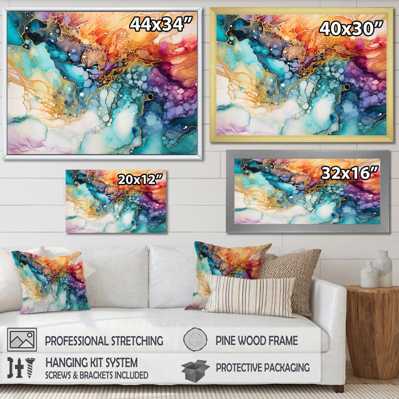 Modern Hurricane Liquid Ink - Storms Canvas Wall Art, Black Single Picture Framed, 30" H x 40" W x 1.5" D