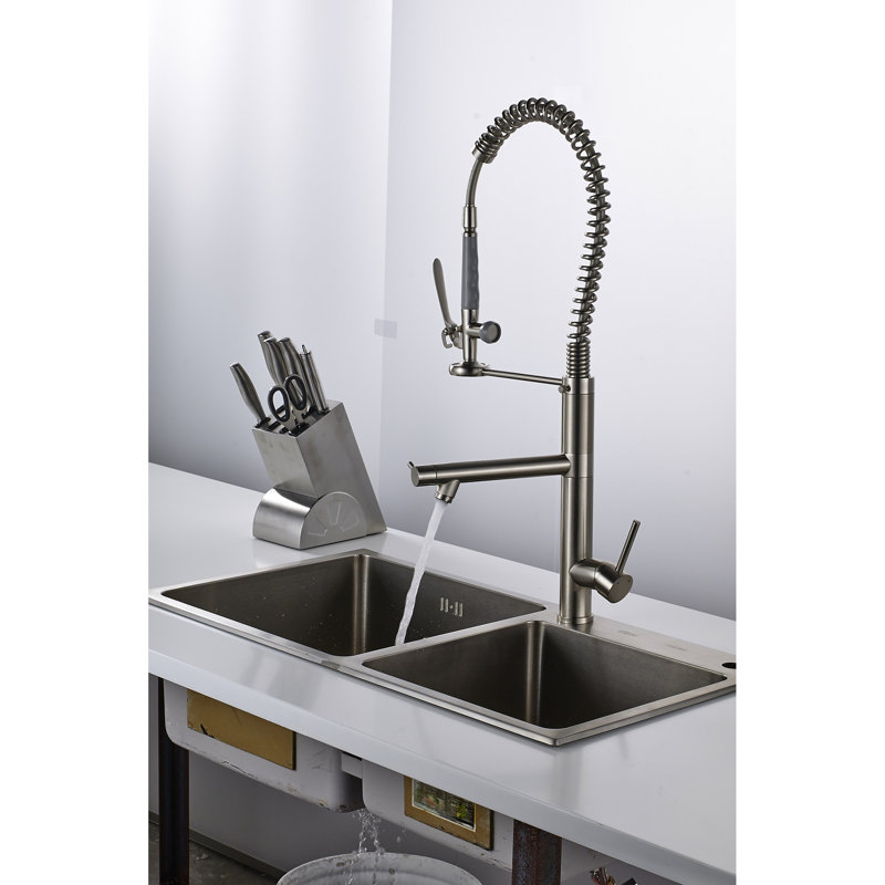 Brushed Nickel Kitchen Faucet With Adjustable Pull Down , For Contemporary Kitchens Hot And Cold Surface, Build