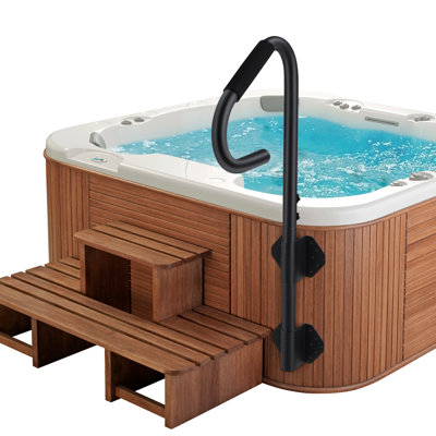 360° Rotatable Hot Tub Handrail, Adjustable Height 18-48 in Spa Side Rail with Towel Hook, 600 LBS Capacity