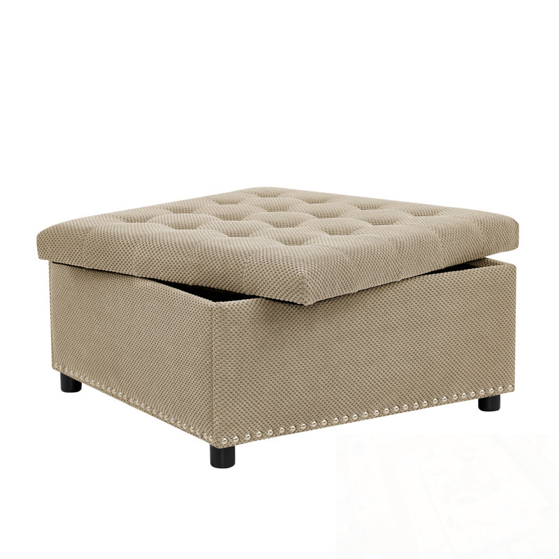 Casner carré capitonné avec espace de rangement et garniture cloutée, Chameau