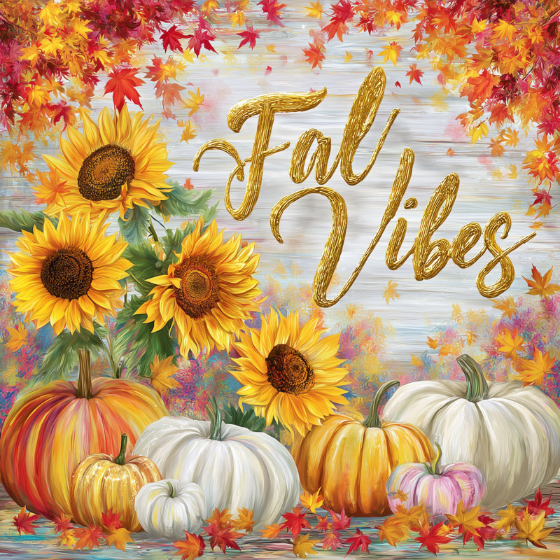 «Fall Vibes Sunflowers and Pumpkins», art mural sur toile