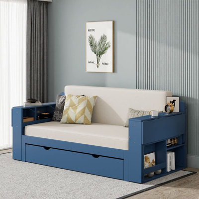 Blue Full Size Multifunctional Daybed with Desk & Storage - Space-Saving Dream Solution