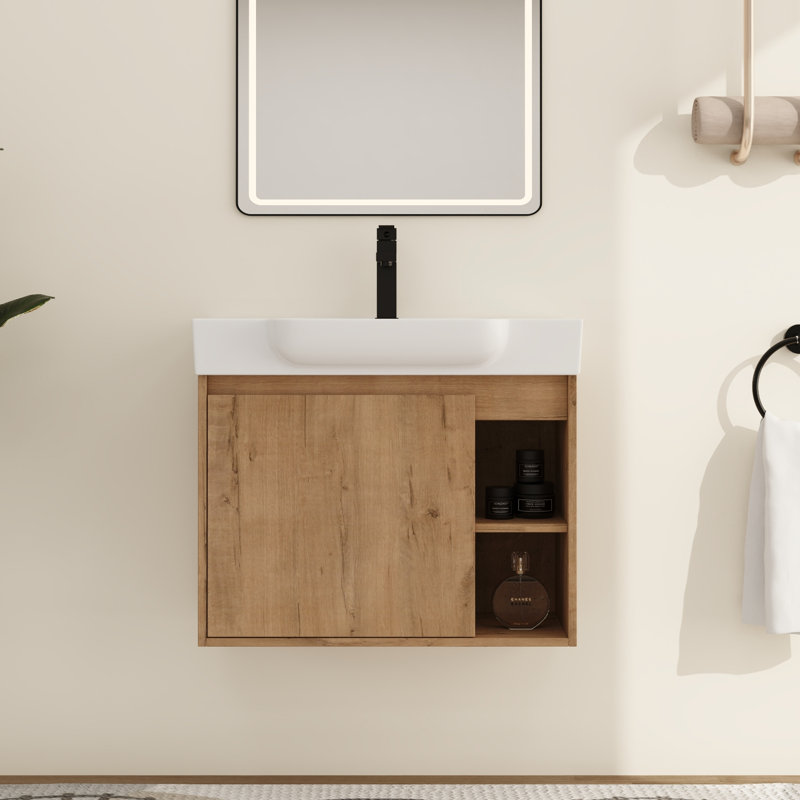 Meuble-lavabo mural simple 28 po avec comptoir en céramique Marnar, 28"