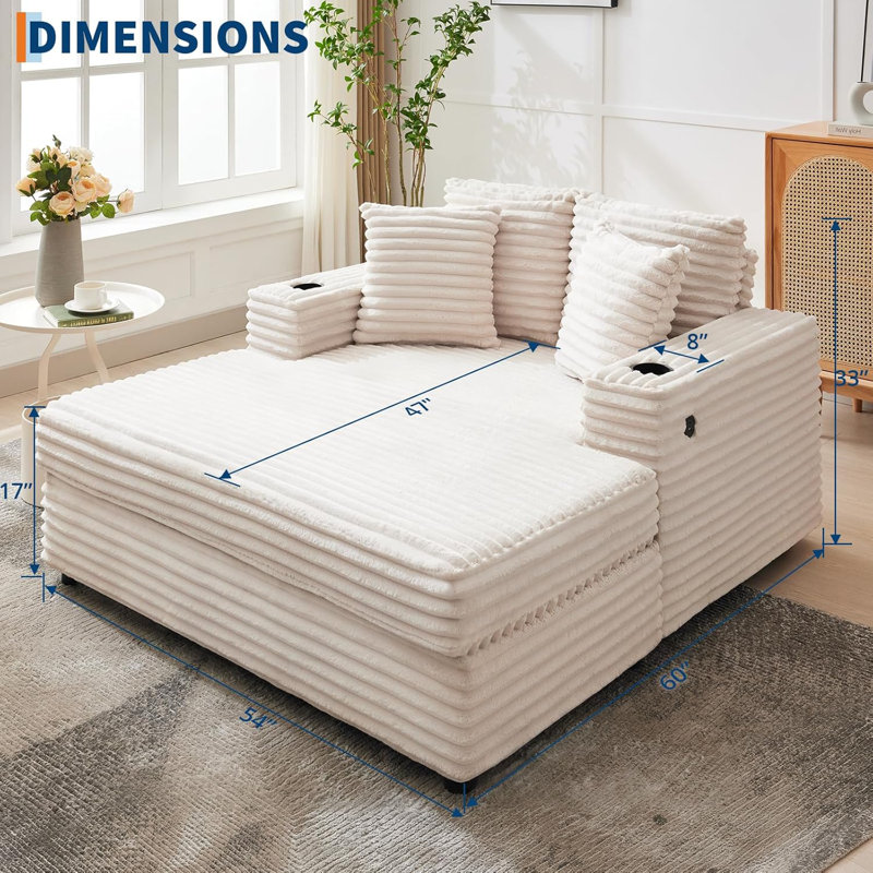 Canapé-lit rembourré de 54 po avec coussins et accoudoirs pour l'intérieur, Beige