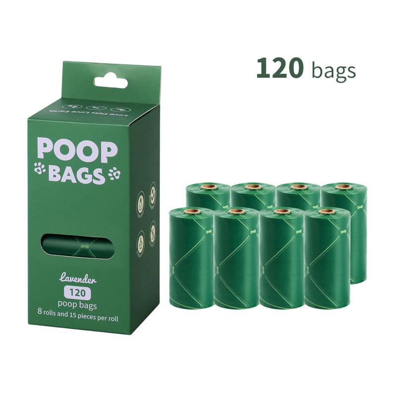 Sac à crotte pour chien biodégradable 120 pièces, très épais et imperméable pour la marche, vert, A