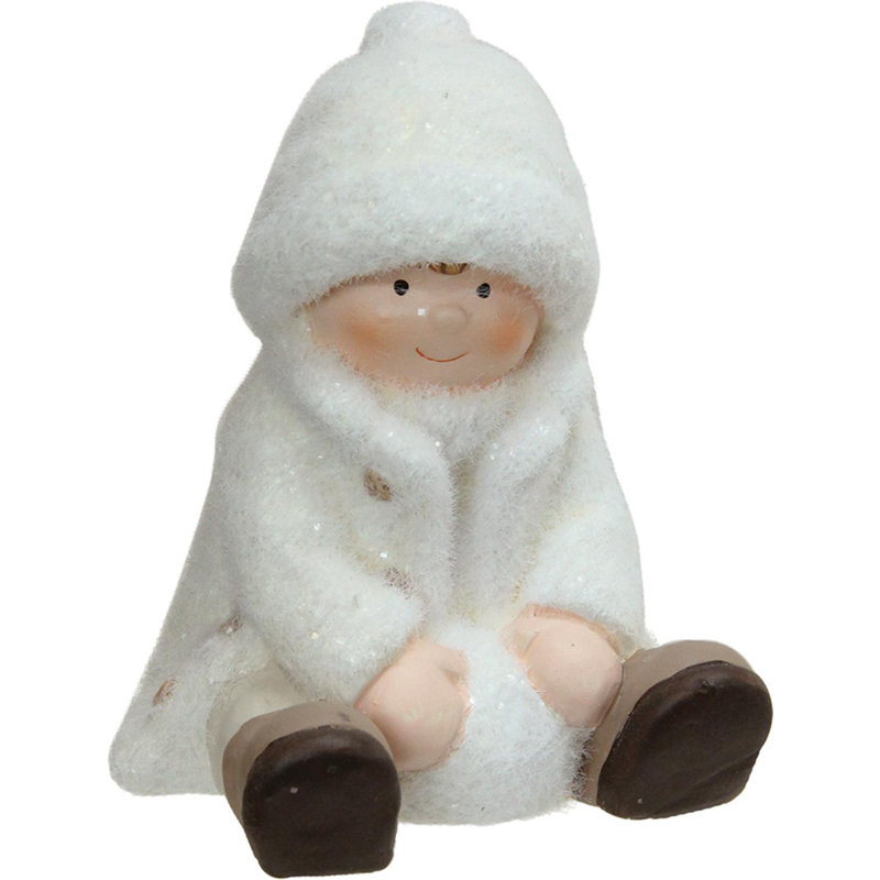 Figurine de Noël 4,75 po blanc crème avec boule de neige