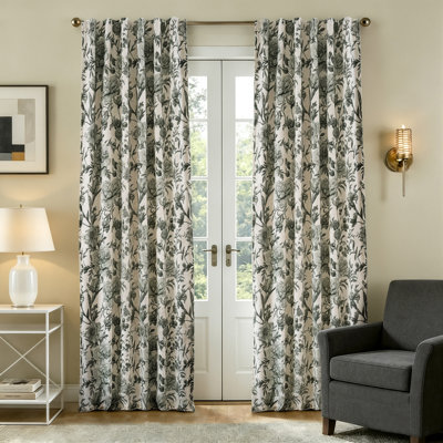100% Blackout Vintage Floral Linen Curtains Double Layer French Country Peony Flower Printed Pattern Thermal Insulated Drapes for Bedroom Living Room Back Tab 2 Panels