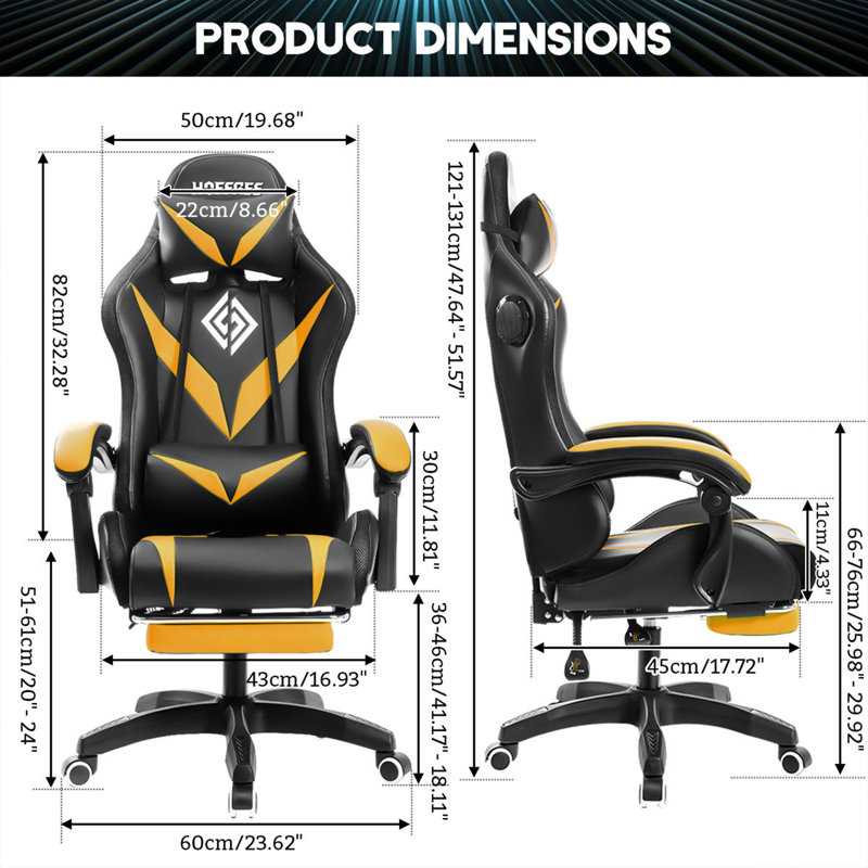 Hoffree Massage Ergonomic Gaming Chair with Bluetooth Speakers and RGB LED Lights, Yellow/Black