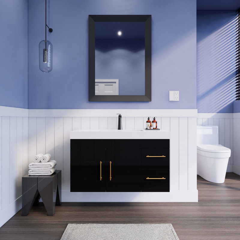 41.73228'' Single Bathroom Vanity with Acrylic Top, Gloss Black