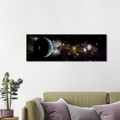 An Earth-Like Planet With A Pair Of Moons In Orbit I by Marc Ward - Wrapped Canvas Panoramic Print