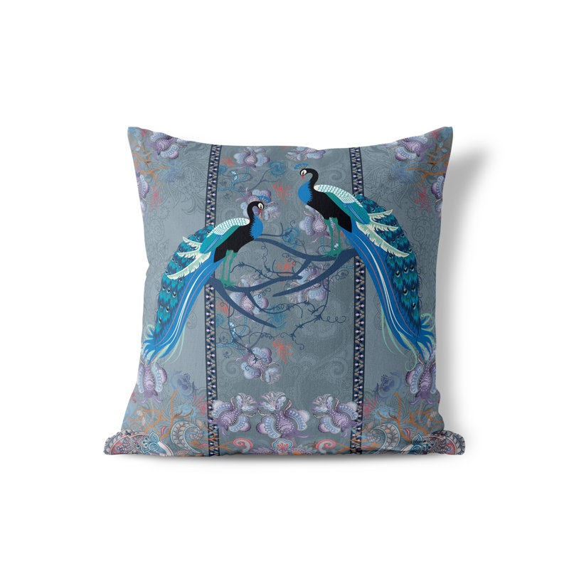 Housse et insert de coussin intérieur / extérieur carré Enchanted Peacock Polyester, 18 po x 18 po, Bleu
