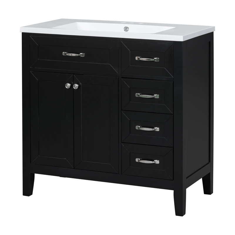 Meuble-lavabo noir 38 po, Noir