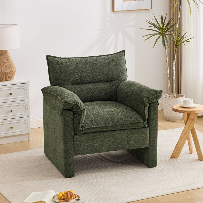Fauteuil d'appoint en chenille avec coussin d'assise et accoudoirs monobloc amovible, Vert foncé