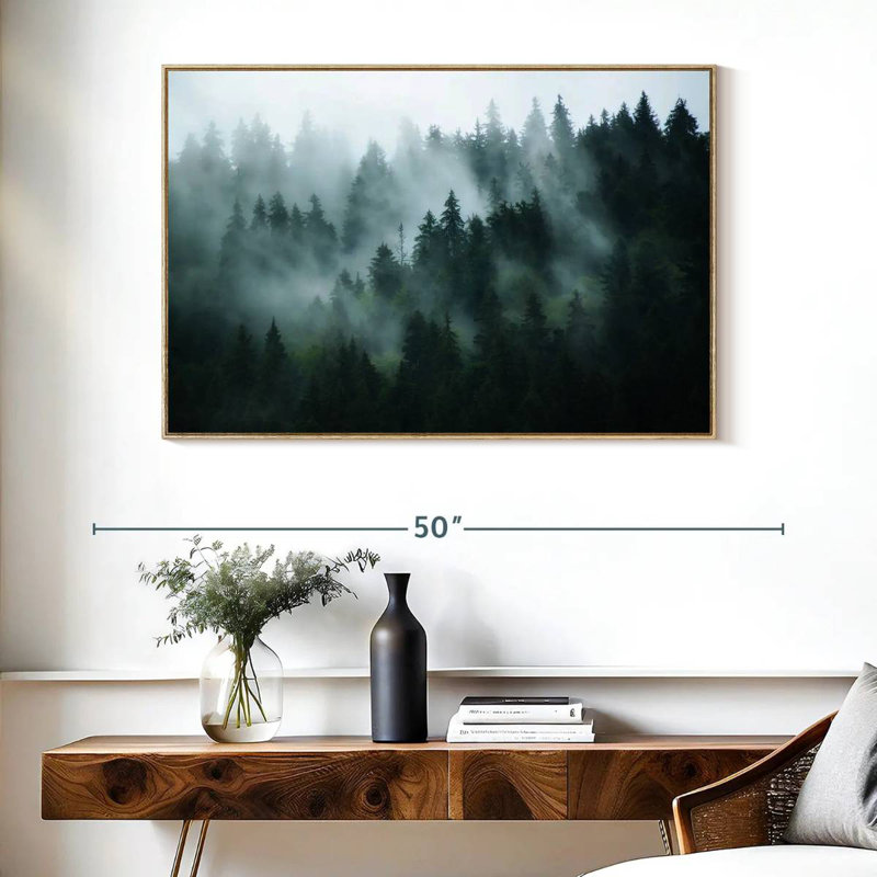 Forêt de sapins brumeux, Cadre flottant en bois naturel, 43 po x 29 po