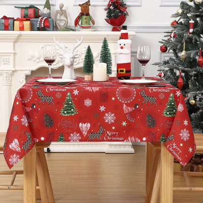 Waterproof & Oil-Proof Christmas Tablecloth – Durable Red Square Table Cover – Wipe Clean, Festive Holiday Dining, Christmas Deer Design – Size: 52" x 52" (Germany), Color: Christmas deer