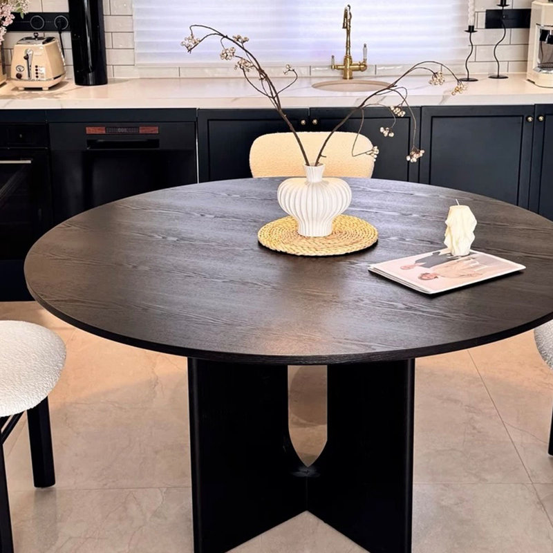 Table de salle à manger et table ronde en bois massif noir, H 29,5 po x L 39,3 po x l 39,3 po
