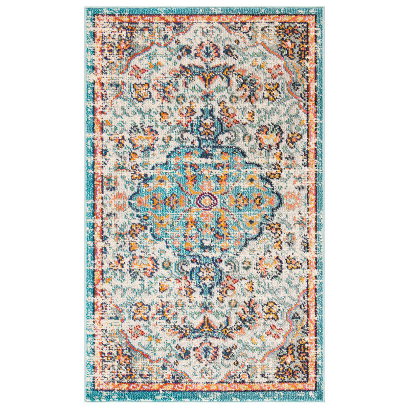 Tapis oriental Felty, Rectangle 2 pi 2 po x 4 pi, Gris / bleu clair / orange