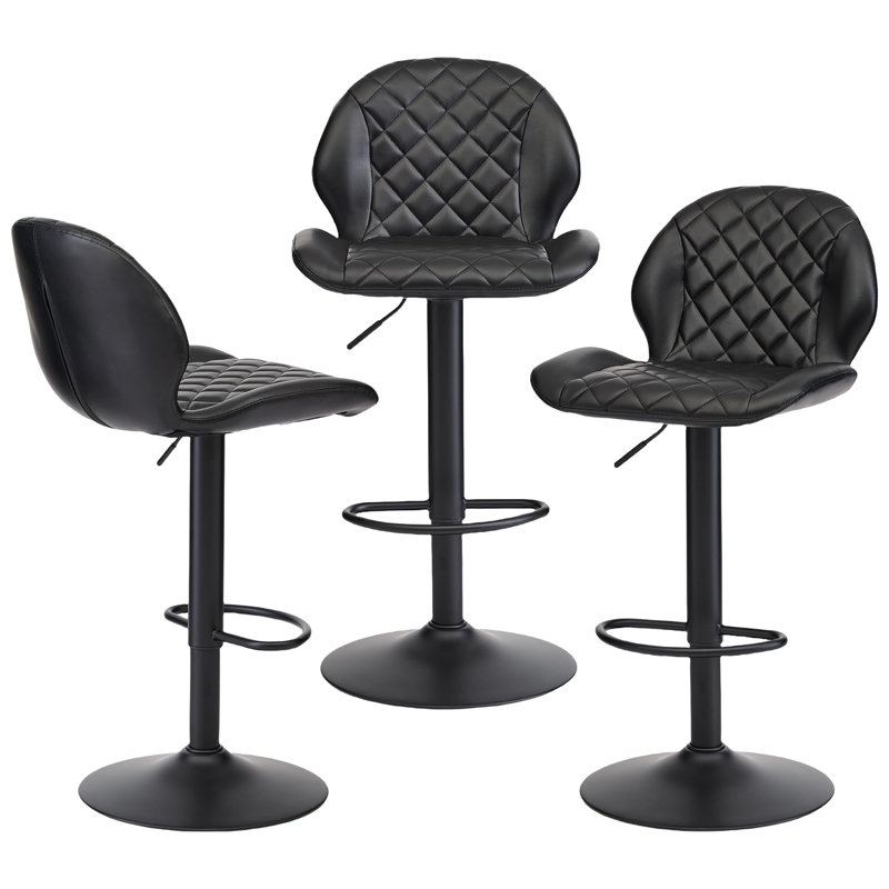 Adjustable Swivel Faux Leather Bar Stools with Back for Kitchen Island (Set of 3), Black, 3