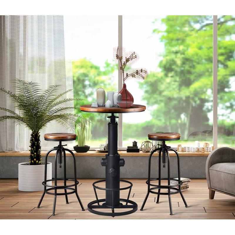 3-Piece Bar Height Table & Stools Sets For Cocktail Bistro Home Pub Party, (1×38.6"-48.4" Table, 2×26"-32" Stool) AE3EABC0793442E7BE44282D853EF789