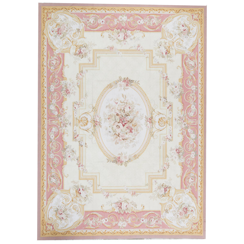 Hand-Knotted High-Quality Beige and Pink Area Rug